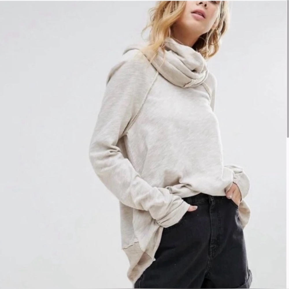 Free People Beach Cocoon cowl neck cream beige long sleeve cotton Sweater top